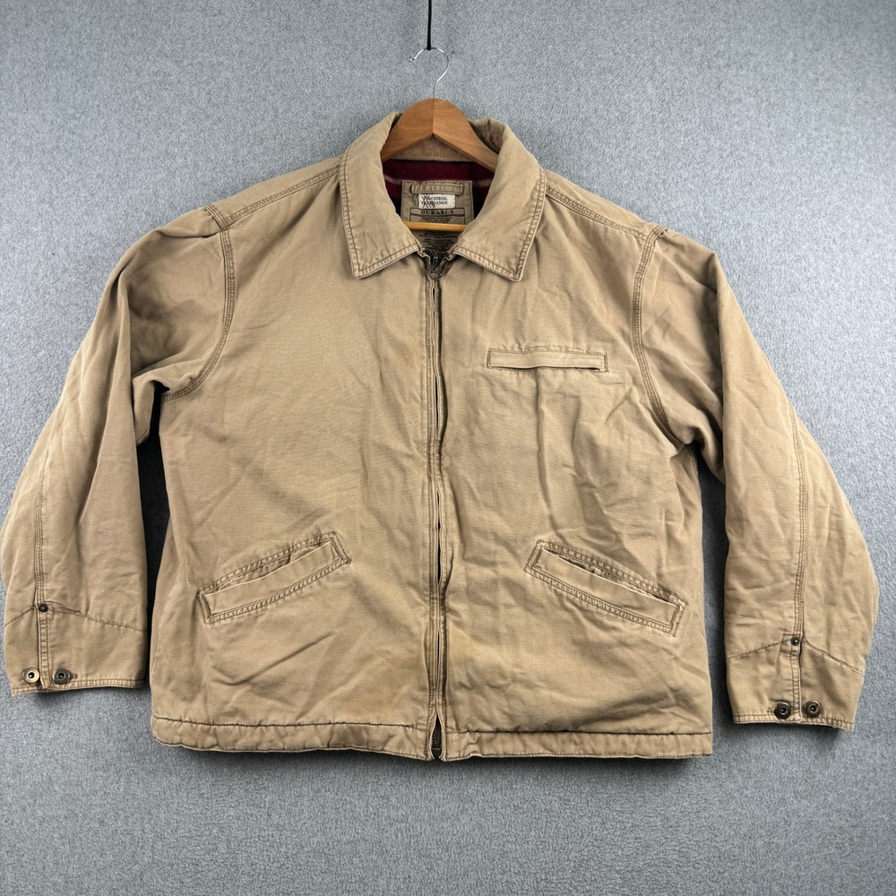 Industrial Exchange Jacket Mens L Workwear Tan Fleece Lined Canvas Distressed